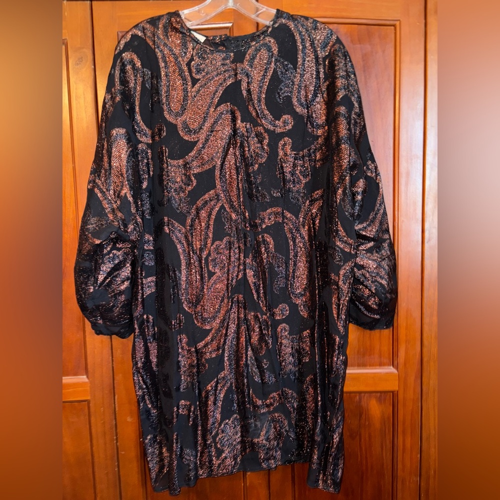 Elegant Black and Copper Paisley Dress - Picture 1 of 5